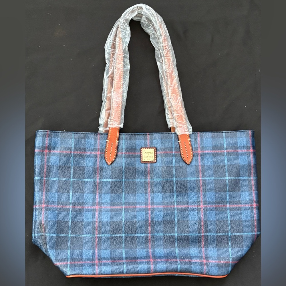 Dooney & Bourke Tartan Large Tote NWT - navy blue plaid